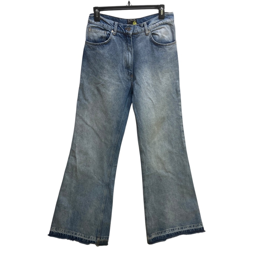 DUO ltd with love Womens Blue High Rise Wide Leg Jeans Distressed Fray Hem‎ Sz S